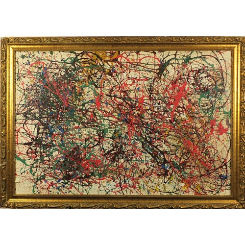 2164 - After Jackson Pollock - Abstract composition, oil on canvas, framed, 91cm x 59.5cm