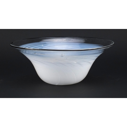 2324 - Anthony Stern large white swirling art glass bowl, unsigned, 27.5cm in diameter