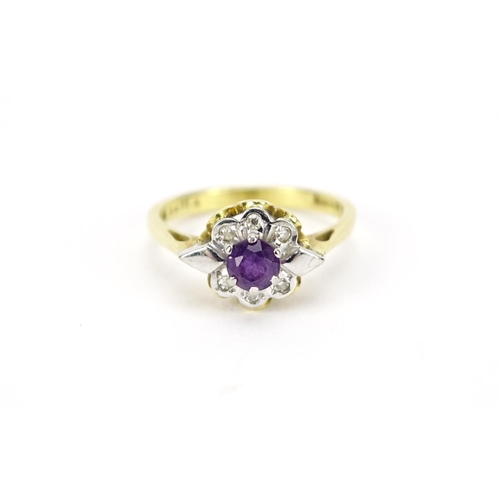2580 - 18ct gold amethyst and diamond ring, size M, 3.7g