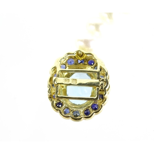 2584 - Single string pearl necklace with 9ct gold blue stone and sapphire clasp, 44cm in length, 21.0g