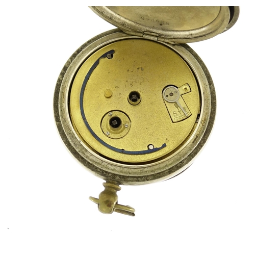 2591 - Three gentleman's open face pocket watches and a watch chain including one silver, the largest 5.5cm... 