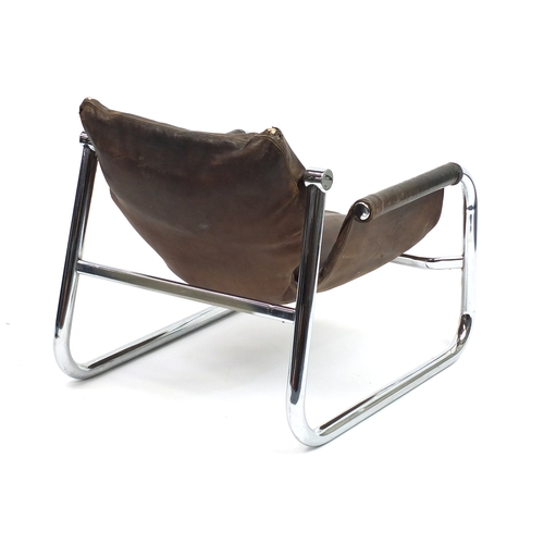 2017 - Italian chrome and brown leather chair, 68cm high