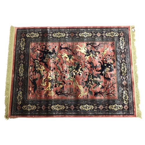 14 - The Sultan Collection silk rug decorated with hunters on horseback, 170cm x 126cm