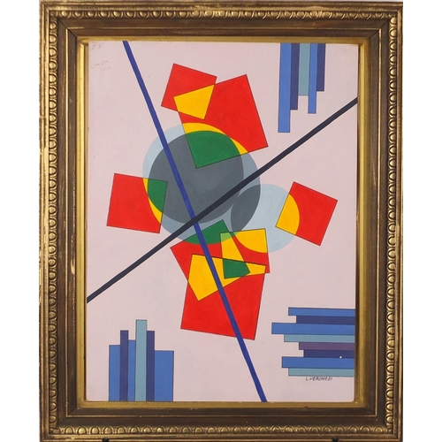 2160 - Abstract composition, geometric shapes, Russian school gouache on card, bearing a signature L Verone... 