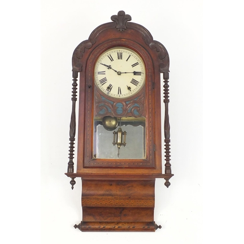 41 - Inlaid mahogany striking wall clock, 89cm high