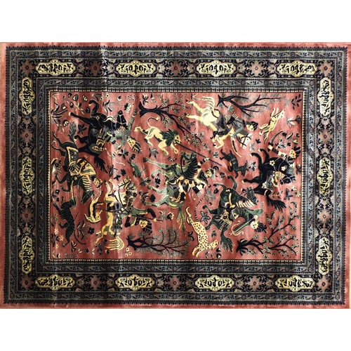 14 - The Sultan Collection silk rug decorated with hunters on horseback, 170cm x 126cm