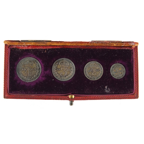 176 - Edward VII 1902 Maundy coin set with velvet lined tooled leather case