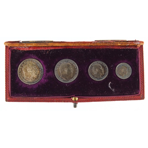 176 - Edward VII 1902 Maundy coin set with velvet lined tooled leather case