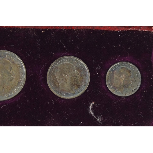 176 - Edward VII 1902 Maundy coin set with velvet lined tooled leather case