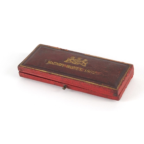 176 - Edward VII 1902 Maundy coin set with velvet lined tooled leather case