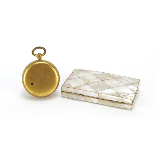 32 - Mother of pearl concertina card case and a brass compensated pocket barometer by John Lennie of Edin... 