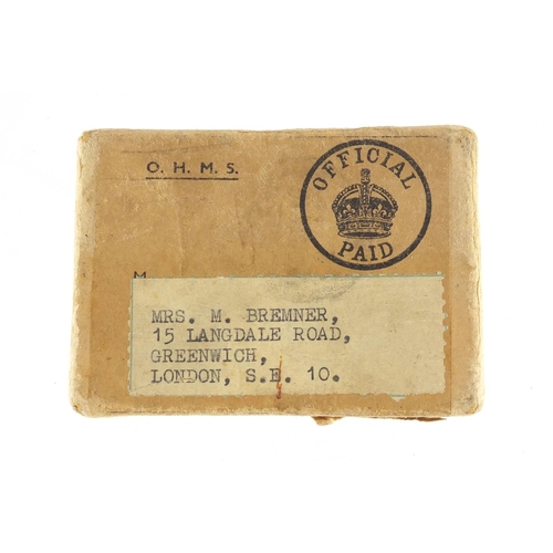 225 - British Military World War II medal group with box of issue, sent to Mrs M Bemner