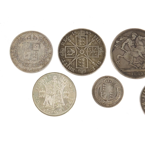 190 - Victorian and later British coinage including 1889 crown, double florin and half crown, George V 191... 