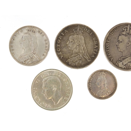 190 - Victorian and later British coinage including 1889 crown, double florin and half crown, George V 191... 