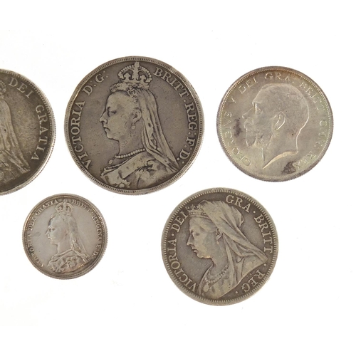 190 - Victorian and later British coinage including 1889 crown, double florin and half crown, George V 191... 