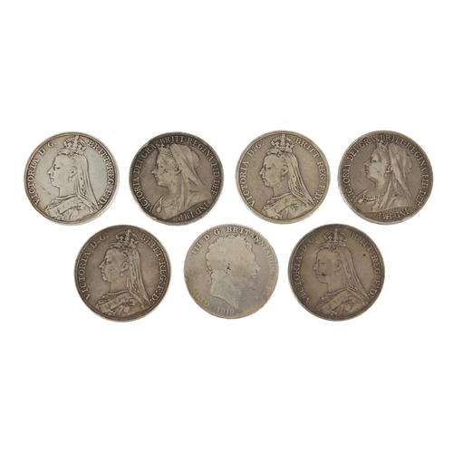 178 - Seven George III and later crowns comprising dates 1819, 1888, 1889, 1889, 1892, 1897 and 1898