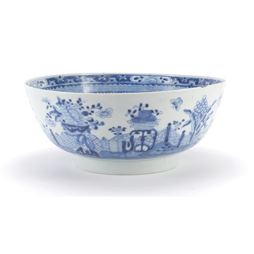 346 - Large Chinese blue and white porcelain bowl, hand painted with flowers and butterflies, 29.5cm in di... 