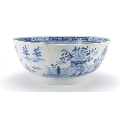 346 - Large Chinese blue and white porcelain bowl, hand painted with flowers and butterflies, 29.5cm in di... 