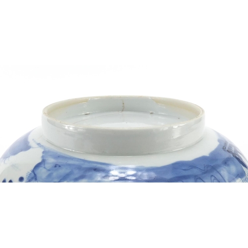 346 - Large Chinese blue and white porcelain bowl, hand painted with flowers and butterflies, 29.5cm in di... 