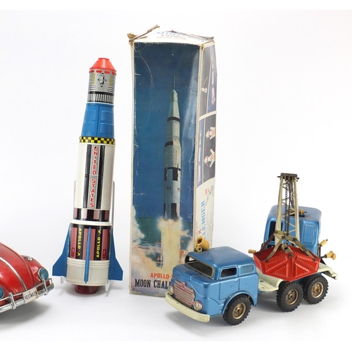 127 - Vintage toys including a Japanese battery operated Apollo-X Moon Challenger with box and a Japanese ... 