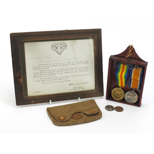 227 - British Military World War I pair, awarded to 238107PTE.B.VAUGHAN.W.YORK.R. with wall hanging and po... 