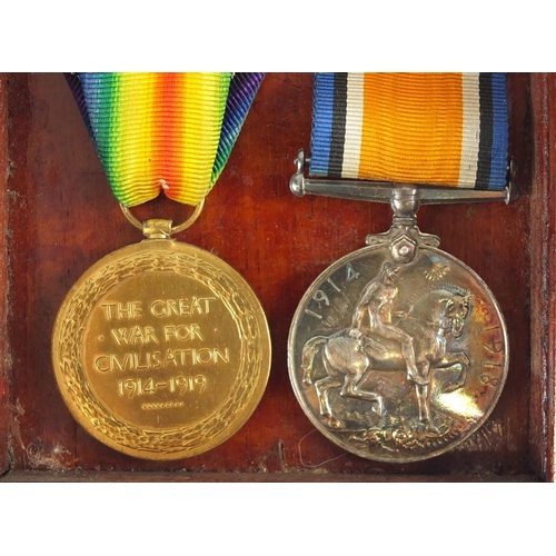 227 - British Military World War I pair, awarded to 238107PTE.B.VAUGHAN.W.YORK.R. with wall hanging and po... 