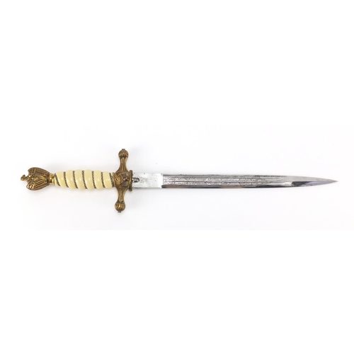 265 - German Military interest Naval dagger with scabbard with etched steel blade by Carl Eickhorn, 42cm i... 