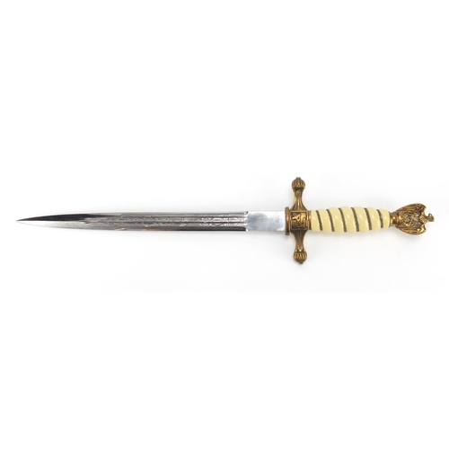 265 - German Military interest Naval dagger with scabbard with etched steel blade by Carl Eickhorn, 42cm i... 