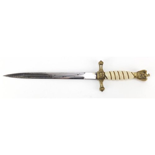 266 - German Military interest Naval dagger with scabbard and steel blade impressed N.77, 42cm in length