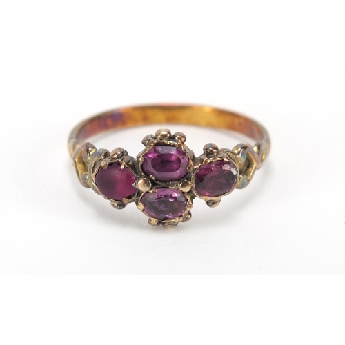 642 - Georgian unmarked gold amethyst ring, size R, 2.8g