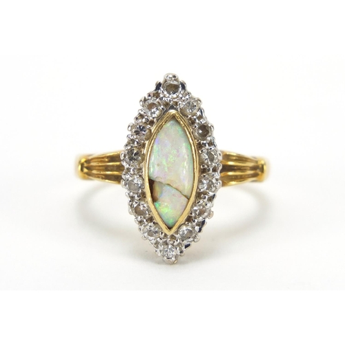 651 - 18ct gold opal and diamond ring, London 1978, size O, 7.2g