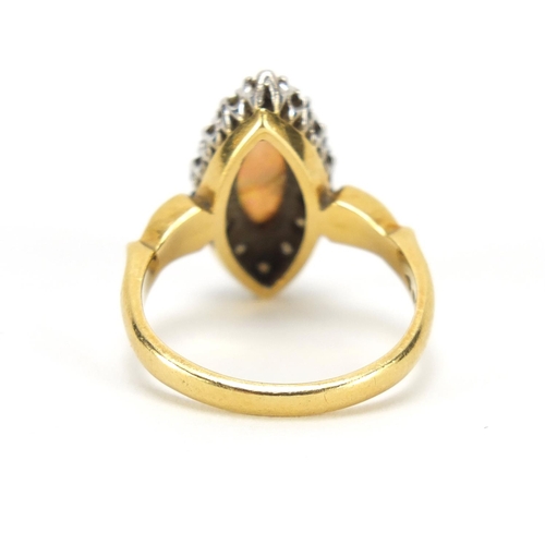 651 - 18ct gold opal and diamond ring, London 1978, size O, 7.2g