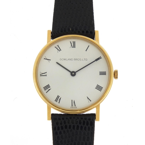 716 - Gentleman's 9ct gold Gowland Bros Ltd wristwatch, with box, 3.3cm in diameter