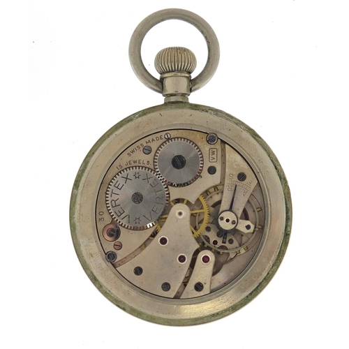 729 - Two Military and Railway interest open face pocket watches including a Vertex, both with engraved ma... 