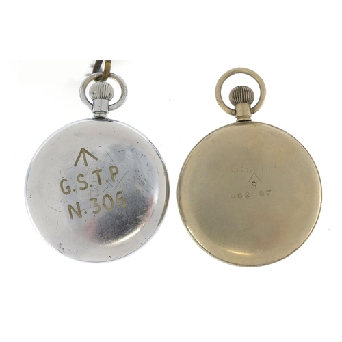 731 - Two British Military issue pocket watches - Frenca and Leonidas, both with engraved marks to the cas... 