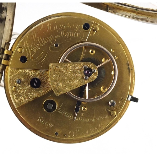 736 - Victorian silver J W Ramsay open face pocket watch, the fusee movement numbered 54240, the case date... 