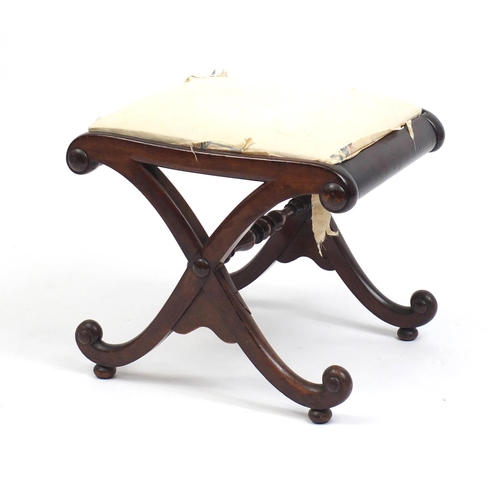 115A - Victorian rosewood X framed stool, 45cm high