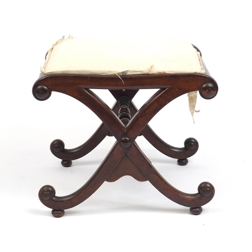 115A - Victorian rosewood X framed stool, 45cm high