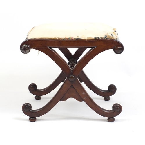 115A - Victorian rosewood X framed stool, 45cm high