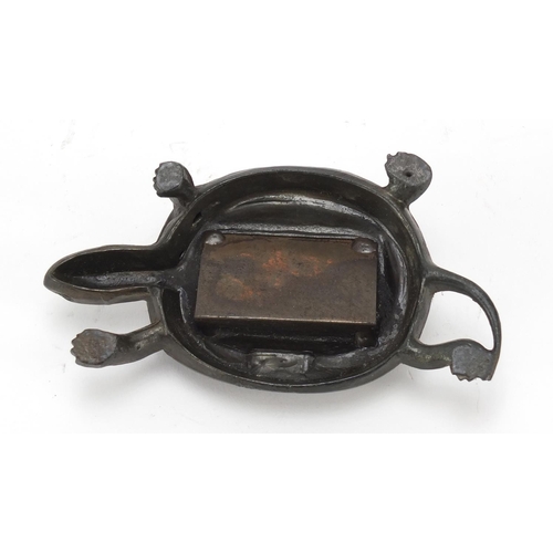 73 - Novelty Victorian pewter tortoise design stamp box, 14cm in length