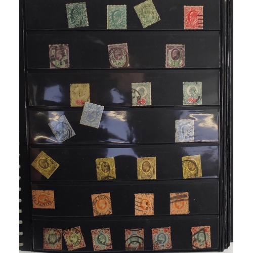 158 - Great Britain stamps arranged in an album, some mint unused including half pennies, three half pence... 