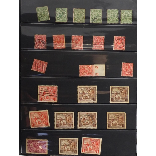 158 - Great Britain stamps arranged in an album, some mint unused including half pennies, three half pence... 