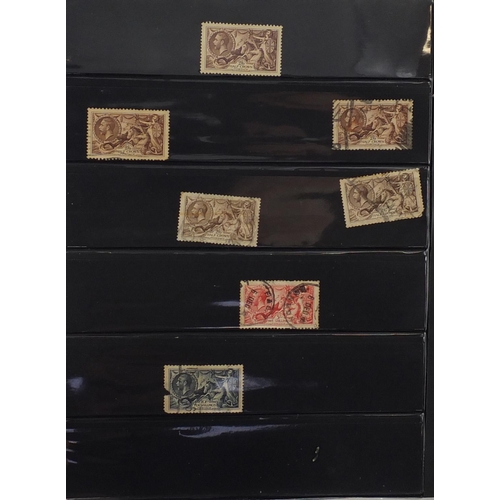 158 - Great Britain stamps arranged in an album, some mint unused including half pennies, three half pence... 