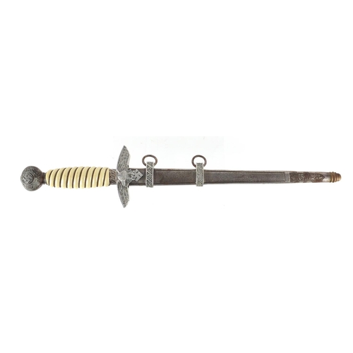 264 - German Military interest officers dagger with scabbard and steel blade, by Anton Wingen JR, 42.5cm i... 