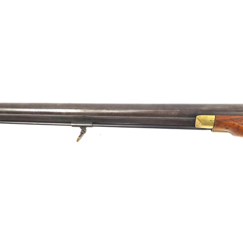 298 - Percussion rifle with brass mounts, impressed proof marks to the barrel, 122.5cm in length