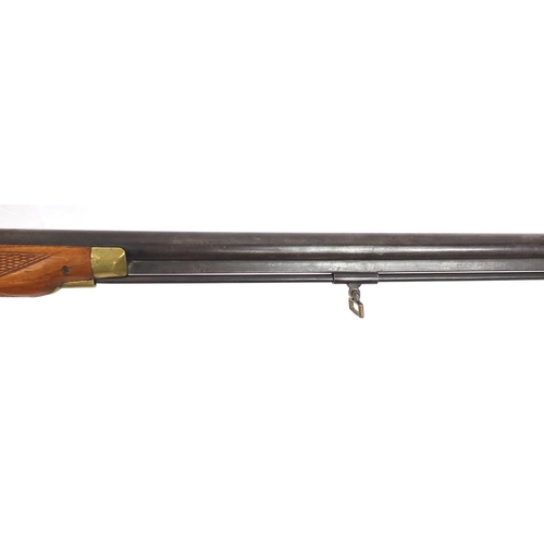 298 - Percussion rifle with brass mounts, impressed proof marks to the barrel, 122.5cm in length