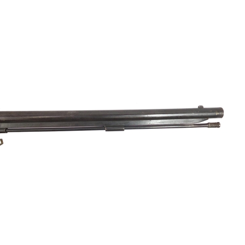 298 - Percussion rifle with brass mounts, impressed proof marks to the barrel, 122.5cm in length