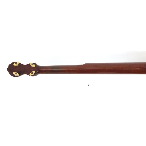 89 - 19th century A C Fairbanks and Cole banjo with ivory keys, impressed marks to the tension bar, 88cm ... 