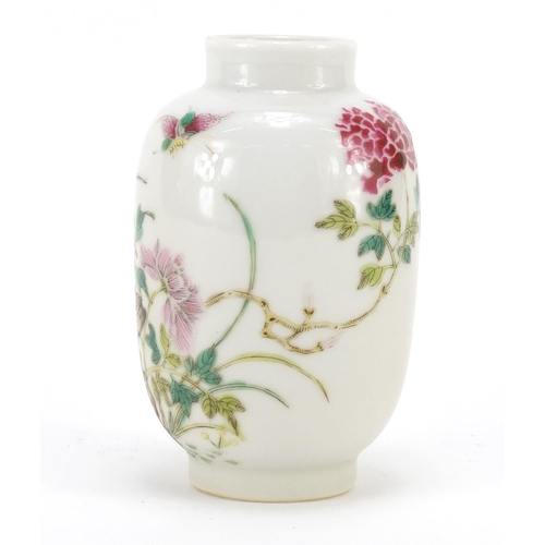 314 - Chinese porcelain vase, finely hand painted with famille rose palette with butterfly amongst flowers... 