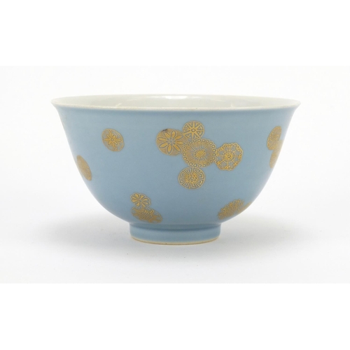 317 - Chinese porcelain bowl gilded with flower heads, six figure character marks to the base, 13cm in dia... 